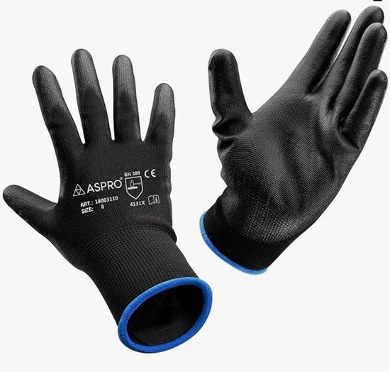 10 pāri PU pārklājuma neilona darba cimdi, 8. izmērs (M)